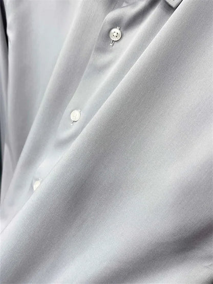 Business casual silky bamboo fiber fabric, comfortable and skin-friendly square neck long-sleeved shirt in spring and summer