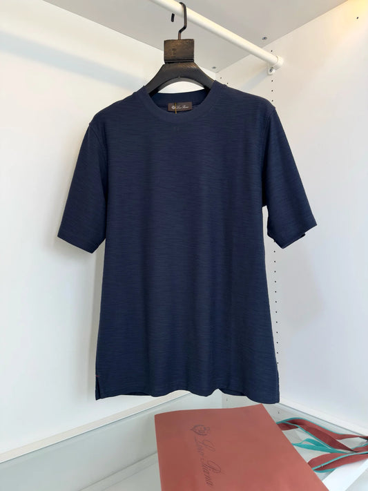 Italian LP men's clothing new custom-woven breathable fabric fashion casual old money wind round neck short-sleeved T-shirt