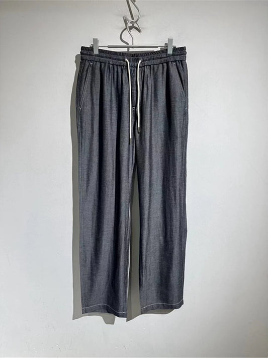 Drape and breathable 25 spring new elastic elastic waist loose Tencel linen straight casual pants