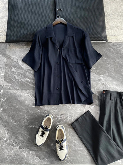 [Classic Cuban Collar Design] Linen Blended Old Money Style Gentleman Casual Summer Linen Short Sleeve Shirt