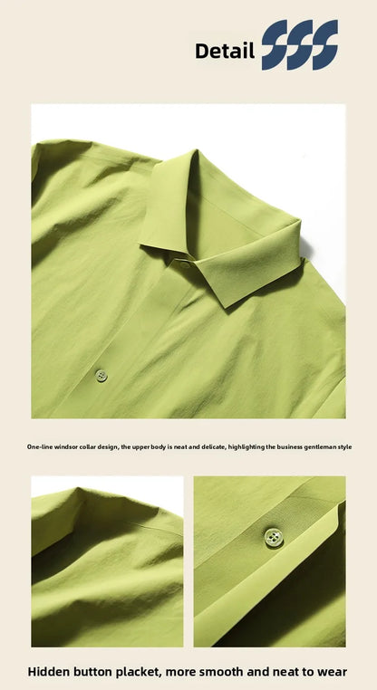 2025 Spring and Autumn New Men's Outdoor Functional Wind City Business Leisure Press Glue Non-ironing Long Sleeve Shirt