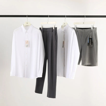 2025 spring and summer new men's high-end white light luxury temperament seersucker cotton long-sleeved shirt 1035
