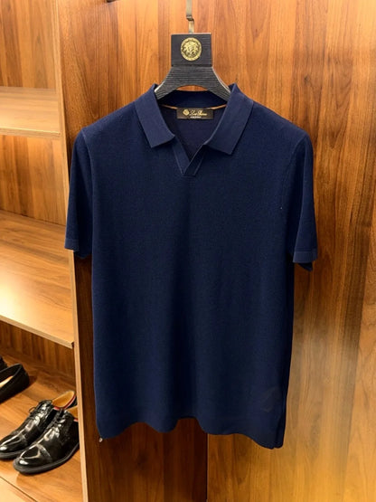 LP Italian old money style light luxury summer mulberry silk mixed Lyocell Haiou collar business casual short-sleeved polo shirt