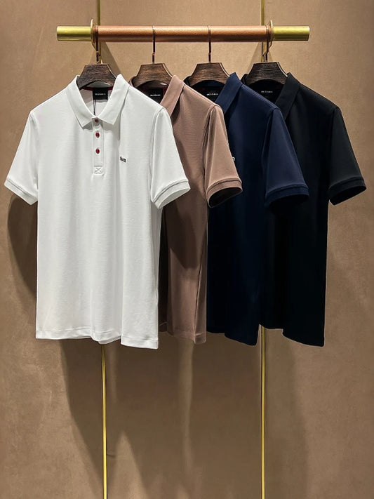 Summer kiton Chiton embroidered men's lapel short-sleeved solid color simple fashion versatile casual POLO shirt