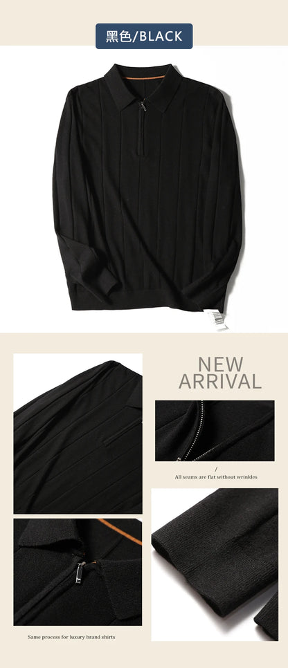 High quality, mulberry silk + cashmere autumn and winter fashion high-end knitted POLO shirt men's lapel sweater