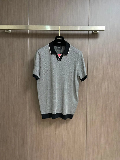 Italian Kiton fashion light luxury summer collar short sleeved cotton mixed silk business casual polo shirt