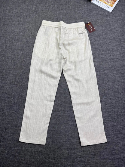 Italian old money style European and American light luxury linen Tencel elastic waist tether straight casual pants