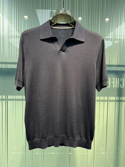 Old Money Style Summer New Mulberry Silk Blended Fabric Sweat Absorbing and Breathable Business Casual Short Sleeve Polo Shirt