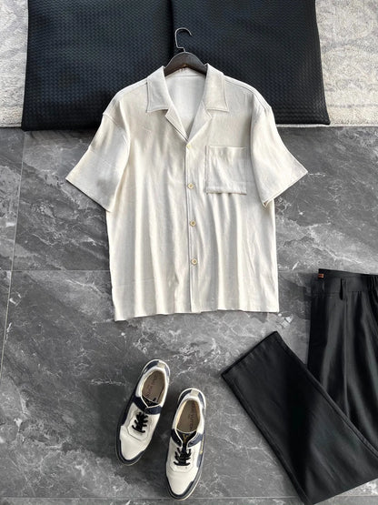[Classic Cuban Collar Design] Linen Blended Old Money Style Gentleman Casual Summer Linen Short Sleeve Shirt