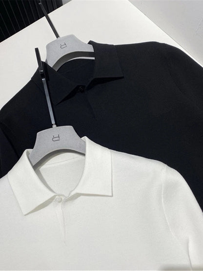 Toning premium spring and summer business, super soft cotton yarn, casual knitted polo shirt, short-sleeved polo shirt