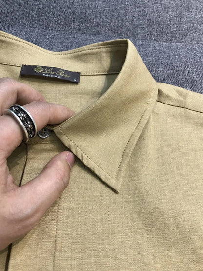 LP old money style high-quality summer collar short business casual linen polo shirt