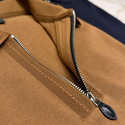 LP old money style light luxury summer cotton mixed linen lapel half zipper short sleeved minimalist business casual polo shirt