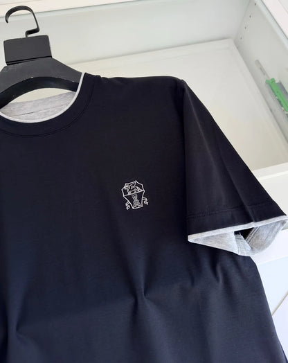 Italy BC men's clothing 25 summer new long-staple cotton breathable fake two fashion casual old money wind short-sleeved T-shirt