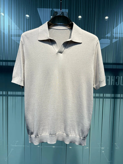 Old Money Style Summer New Mulberry Silk Blended Fabric Sweat Absorbing and Breathable Business Casual Short Sleeve Polo Shirt