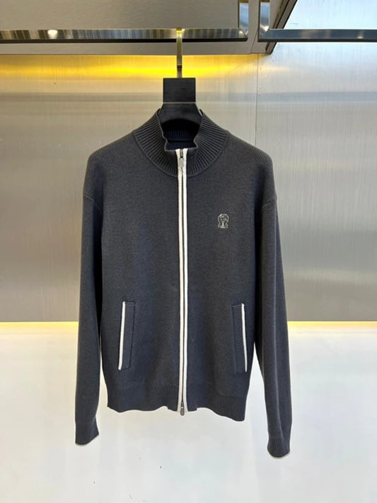 Italy BC new cashmere fabric contrasting zipper stand up collar fashionable casual men's knitted jacket