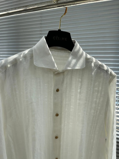 Kiton summer 2025 new cotton and linen blend fabric dark pattern texture fashion casual men's long-sleeved shirt