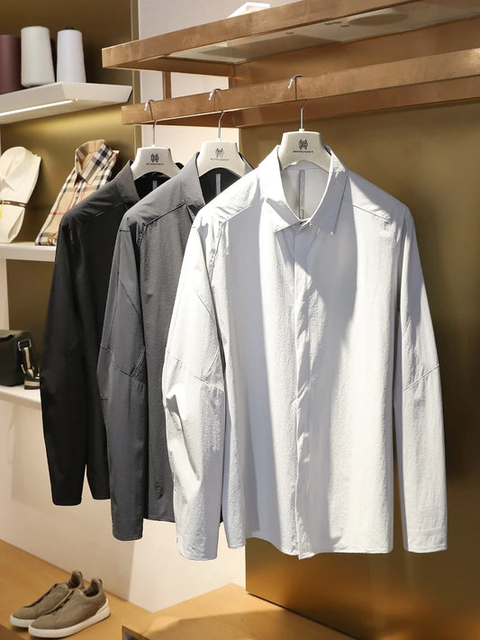 2025 summer new men's business and leisure outdoor quick-drying breathable high-elastic shirt light and thin long-sleeved shirt