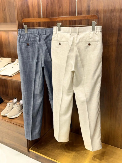 Italian LP light luxury men's clothing 25 summer linen mixed Tencel semi-elastic waist business casual pants