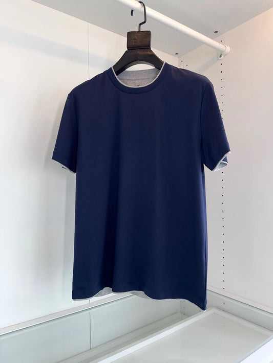 Italy BC men's clothing summer new crew neck bottoming shirt, fake two solid color old money style men's short-sleeved T-shirt