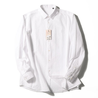 2025 spring and summer new men's high-end white light luxury temperament seersucker cotton long-sleeved shirt 1035