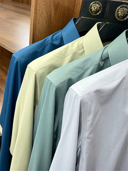Business casual silky bamboo fiber fabric, comfortable and skin-friendly square neck long-sleeved shirt in spring and summer