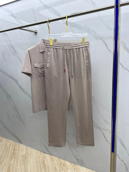 Italian kiton European and American light luxury men's clothing 25 summer lapel shirt jacket straight elastic pants casual suit