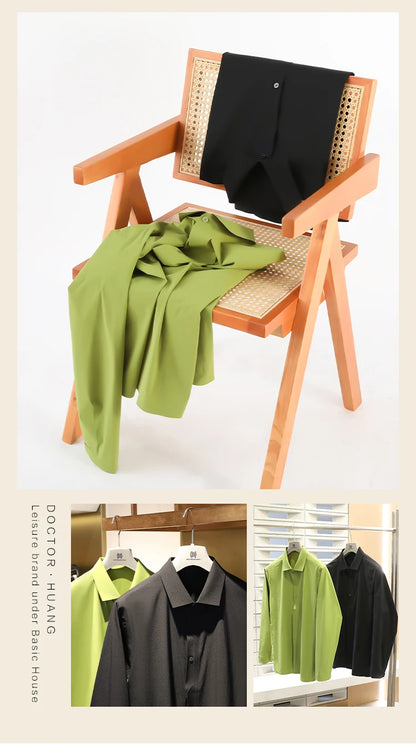 2025 Spring and Autumn New Men's Outdoor Functional Wind City Business Leisure Press Glue Non-ironing Long Sleeve Shirt