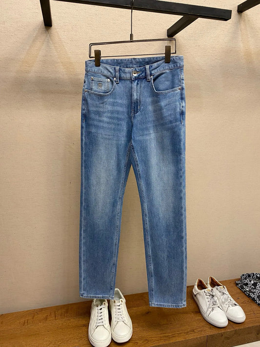 Italy BC men's spring and summer new washed blue micro-elastic breathable fashion casual old money wind small straight jeans