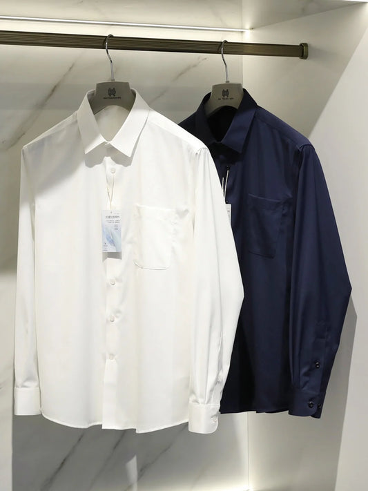 Italian luxury, spring new men's light business drape anti-wrinkle elastic long-sleeved shirt bottoming top