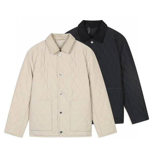 Classic LP Premium Textured Cashmere Woolen Lapel Rhombus Quilted Car Line Warm Camel Velvet Cotton Jacket