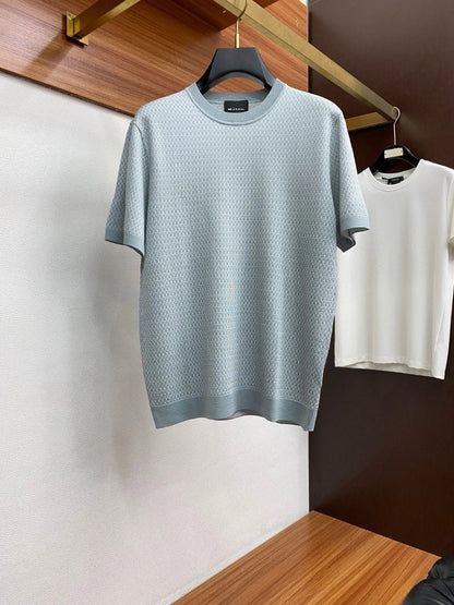 Italian Kiton Fashion Light Luxury Men's Knitted Sweater Crew Neck Versatile Casual Short Sleeve T-Shirt