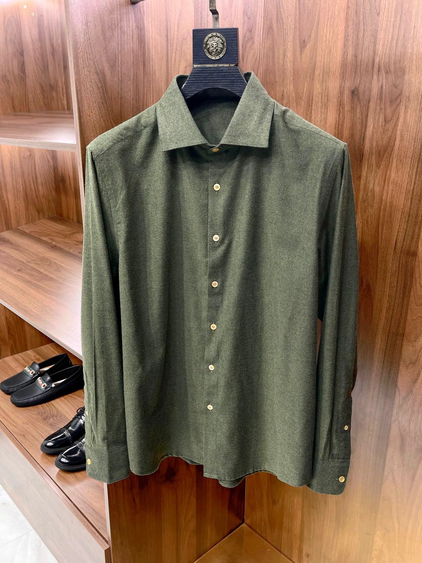 [Warm cashmere cotton] Gentleman's business leisure winter versatile polished slim lapel long-sleeved shirt