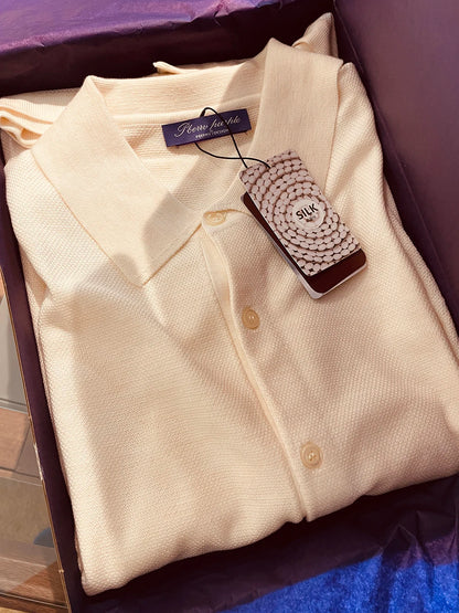Elegant gentleman, autumn and winter fashion high-end Tencel long-sleeved shirt men's lapel wool knitted cardigan