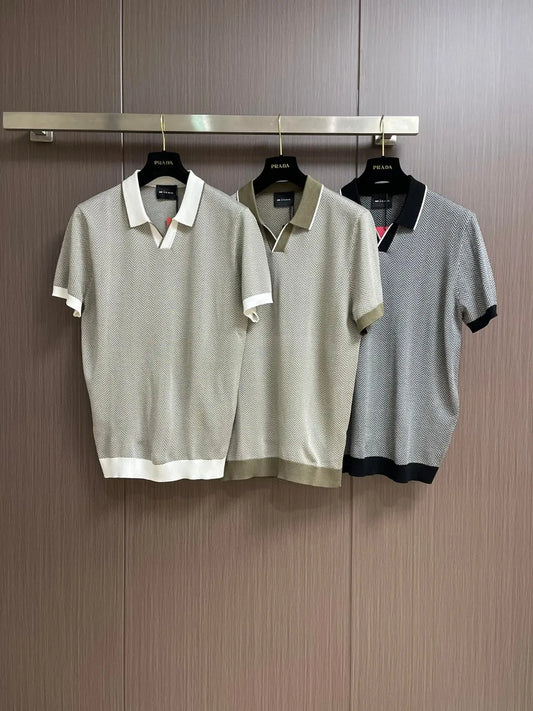 Italian Kiton fashion light luxury summer collar short sleeved cotton mixed silk business casual polo shirt