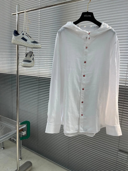 Italian Kiton Old Money Wind Summer High Version Pure Linen Windproof Sunscreen Casual Hooded Shirt Thin Jacket Men and Women