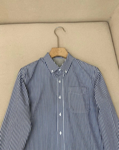 Italian old money style light luxury 25 summer pure cotton shirt business simple casual long sleeved striped shirt