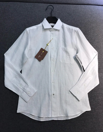 Italian LP Men's Clothing, Linen Business Casual Elegant Minimalist Long Sleeve Shirt Shirt