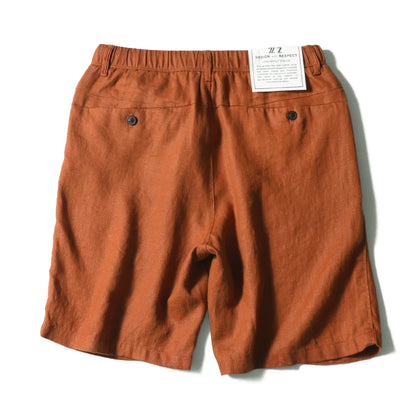 Linen shorts men's summer thin cool middle pants straight loose solid color Japanese retro casual five-point pants
