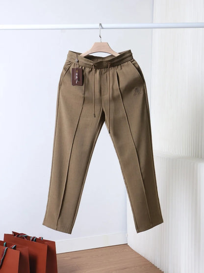 Italian LP European and American light luxury men's clothing, linen Tencel vertical elastic waist tether straight casual pants