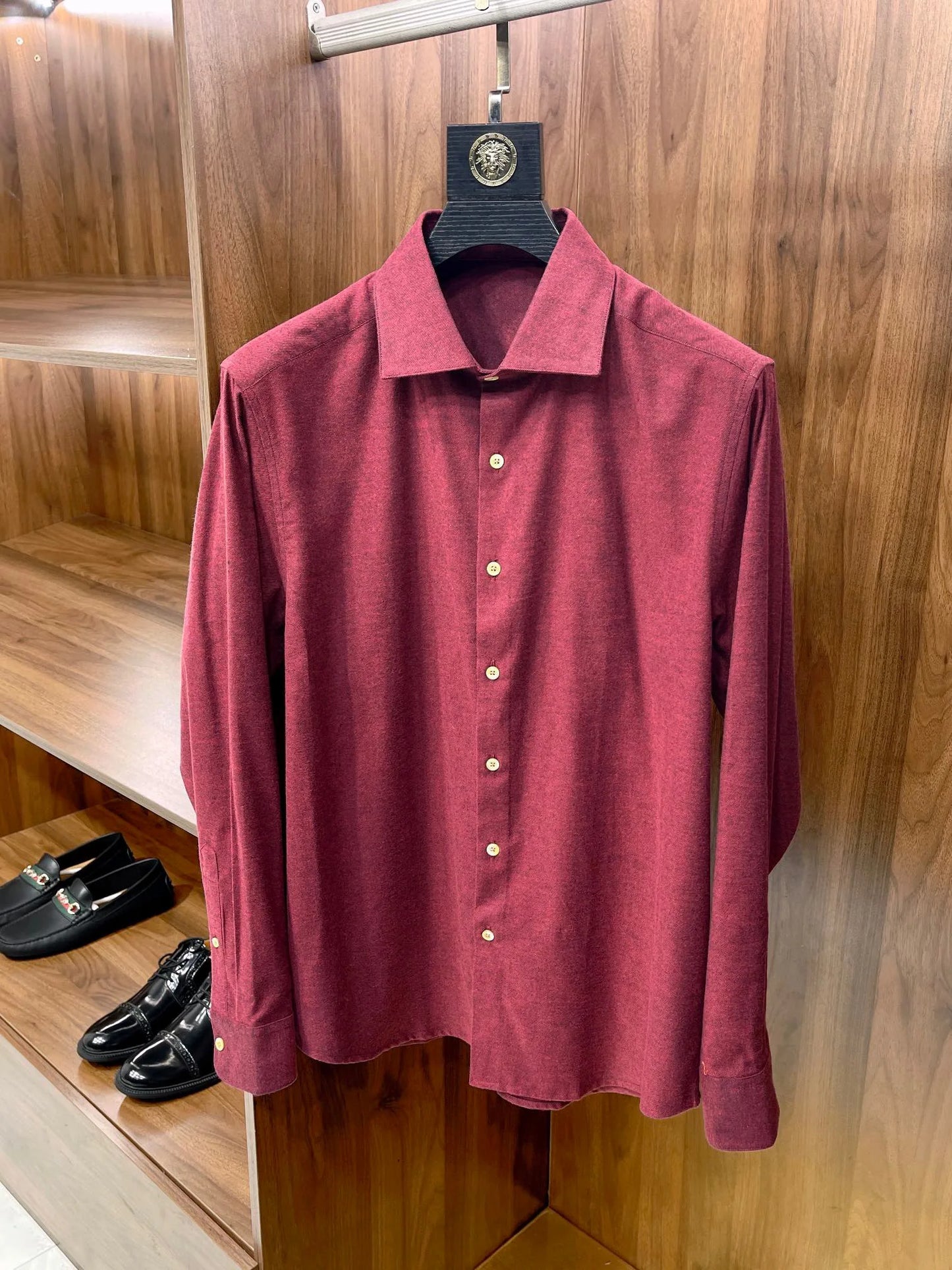 [Warm cashmere cotton] Gentleman's business leisure winter versatile polished slim lapel long-sleeved shirt