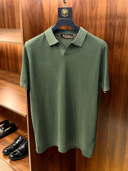 LP Italian old money style light luxury summer mulberry silk mixed Lyocell Haiou collar business casual short-sleeved polo shirt