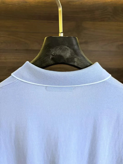 Italian kiton light luxury summer silk blended cotton spinning knitted Haiou collar short-sleeved polo shirt