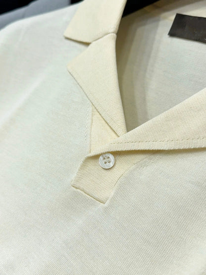 Cuban collar design, mulberry silk cotton blend, classic lapel business casual short-sleeved polo shirt