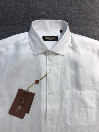 Italian LP Men's Clothing, Linen Business Casual Elegant Minimalist Long Sleeve Shirt Shirt