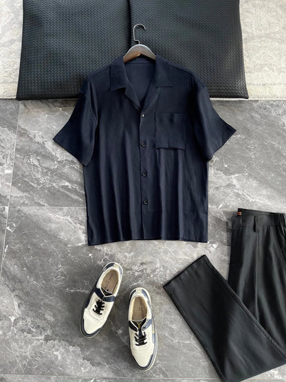 [Classic Cuban Collar Design] Linen Blended Old Money Style Gentleman Casual Summer Linen Short Sleeve Shirt