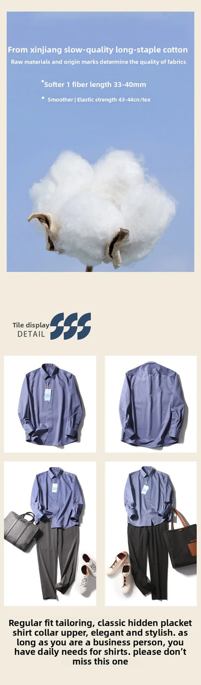 Italian luxury spring new men's business casual long-staple cotton shirt thousand bird plaid dark pattern shirt