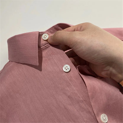 [Pendant elegant temperament] Light luxury Italian versatile, linen Tencel loose business casual long-sleeved shirt