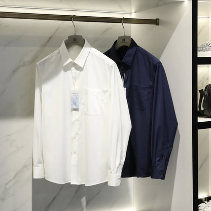 Italian luxury, spring new men's light business drape anti-wrinkle elastic long-sleeved shirt bottoming top