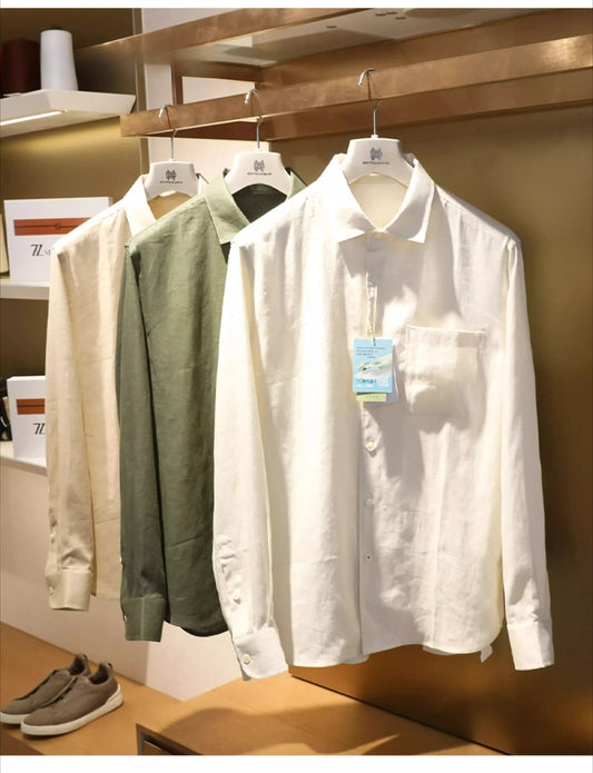 LP Italian luxury 2025 spring and summer new men's high-end old money style 100% linen cool long-sleeved shirt