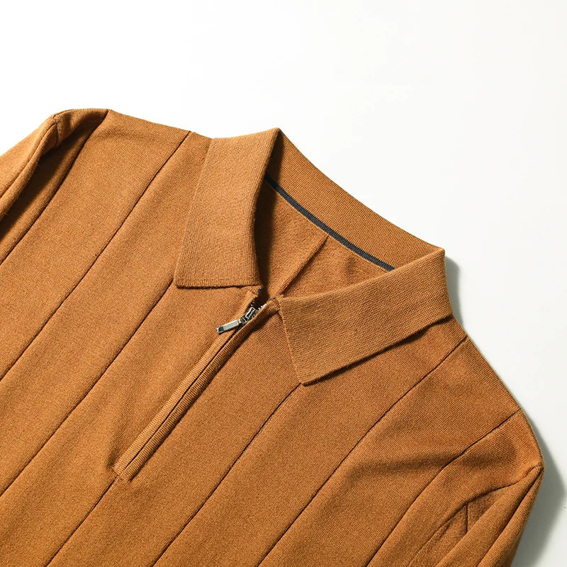 High quality, mulberry silk + cashmere autumn and winter fashion high-end knitted POLO shirt men's lapel sweater